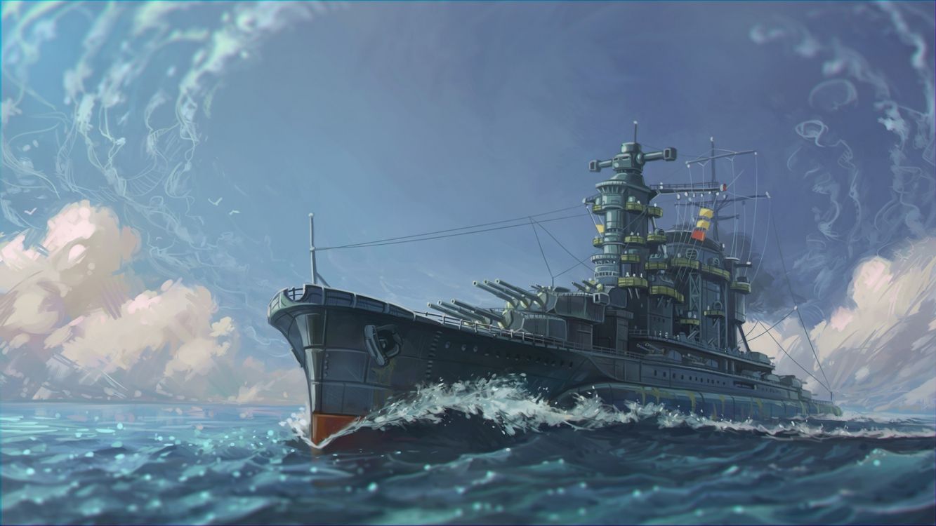 Art, Warship, Digital Art, Painting, Ship. Wallpaper in 2560x1440 Resolution