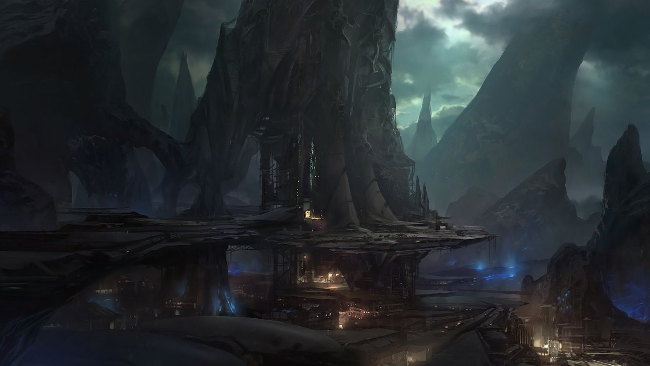 Peinture de Montagne Noir et Gris. Wallpaper in 2560x1440 Resolution