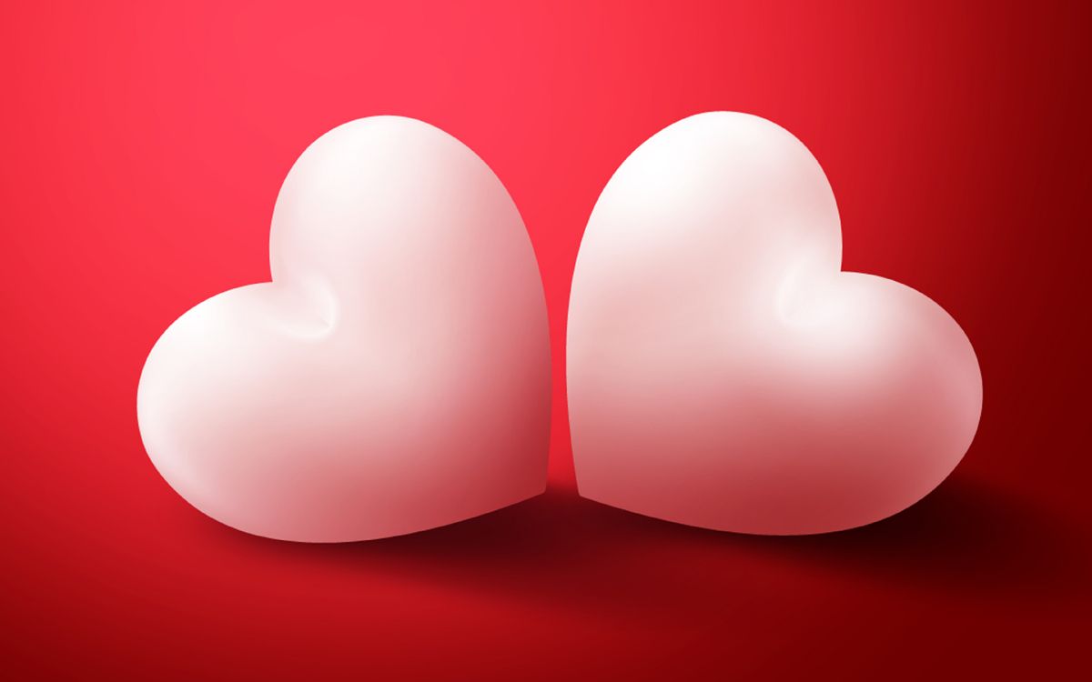 2 white hearts on red surface