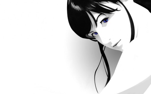 Image girl, black and white, blue, head