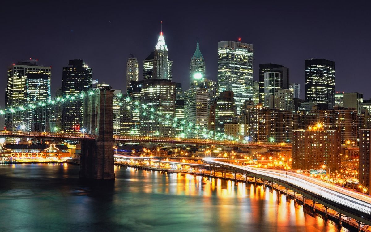 city skyline during night time