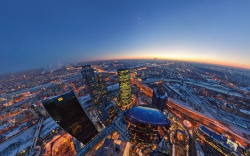 Image aerial view of city buildings during night time