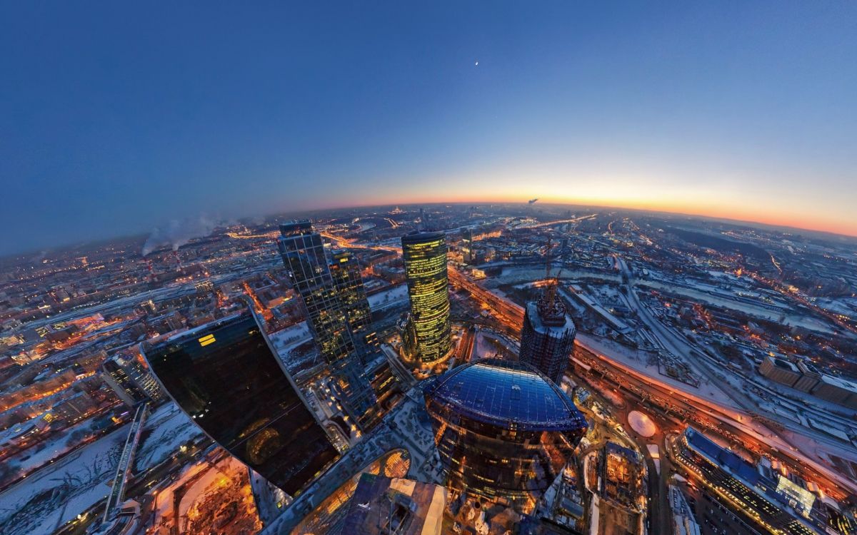 aerial view of city buildings during night time