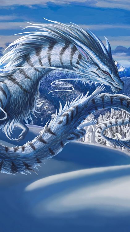 Winterdrache, Dragon, Kunst, Malerei, Winter. Wallpaper in 1080x1920 Resolution