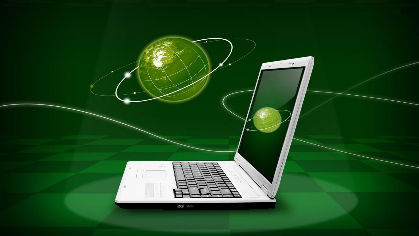 green ball on silver laptop computer