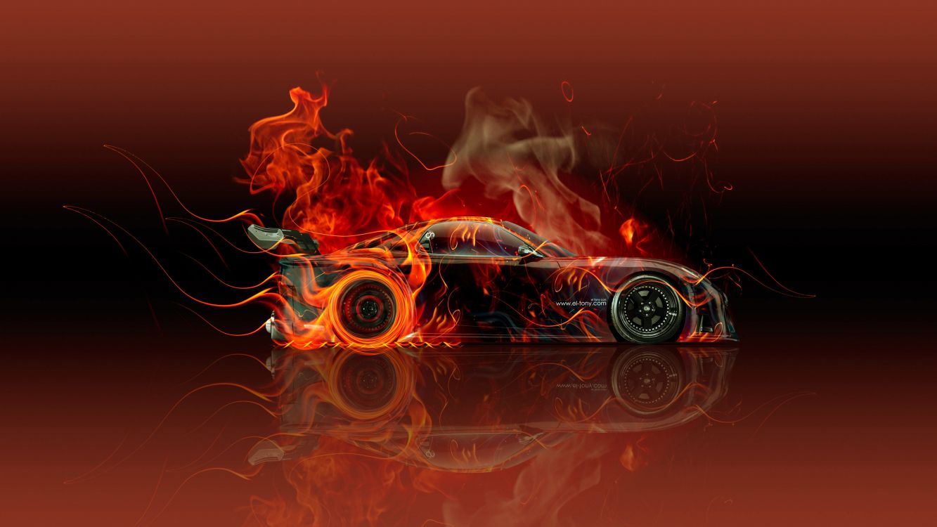Black and Orange Car With Orange Smoke. Wallpaper in 3840x2160 Resolution
