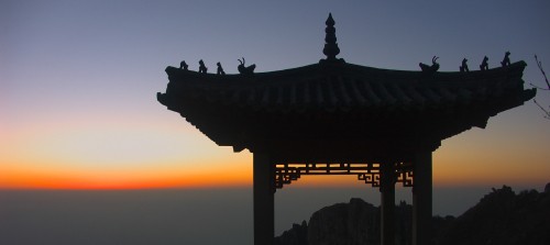 Image silhouette of temple during sunset