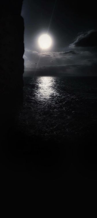 Noir et Blanc, Pleine Lune, Eau, Atmosphère, Corps de L'eau. Wallpaper in 1080x2400 Resolution