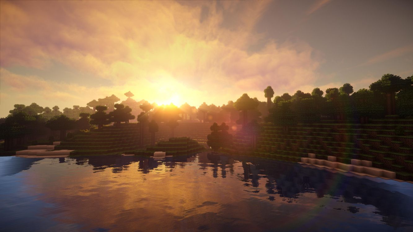 Minecraft, Reflexión, Naturaleza, Agua, Mañana. Wallpaper in 3840x2160 Resolution