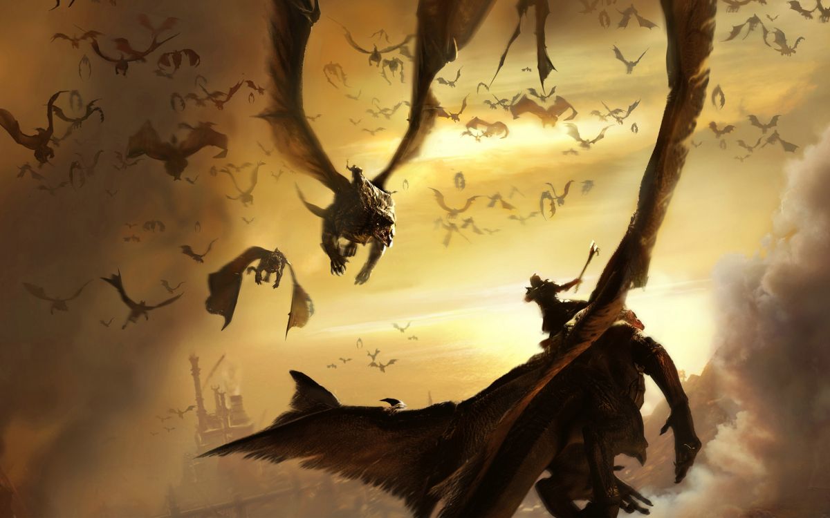 Illustration de Dragon Marron et Noir. Wallpaper in 2880x1800 Resolution