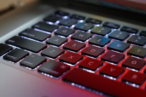 Image black and red laptop computer