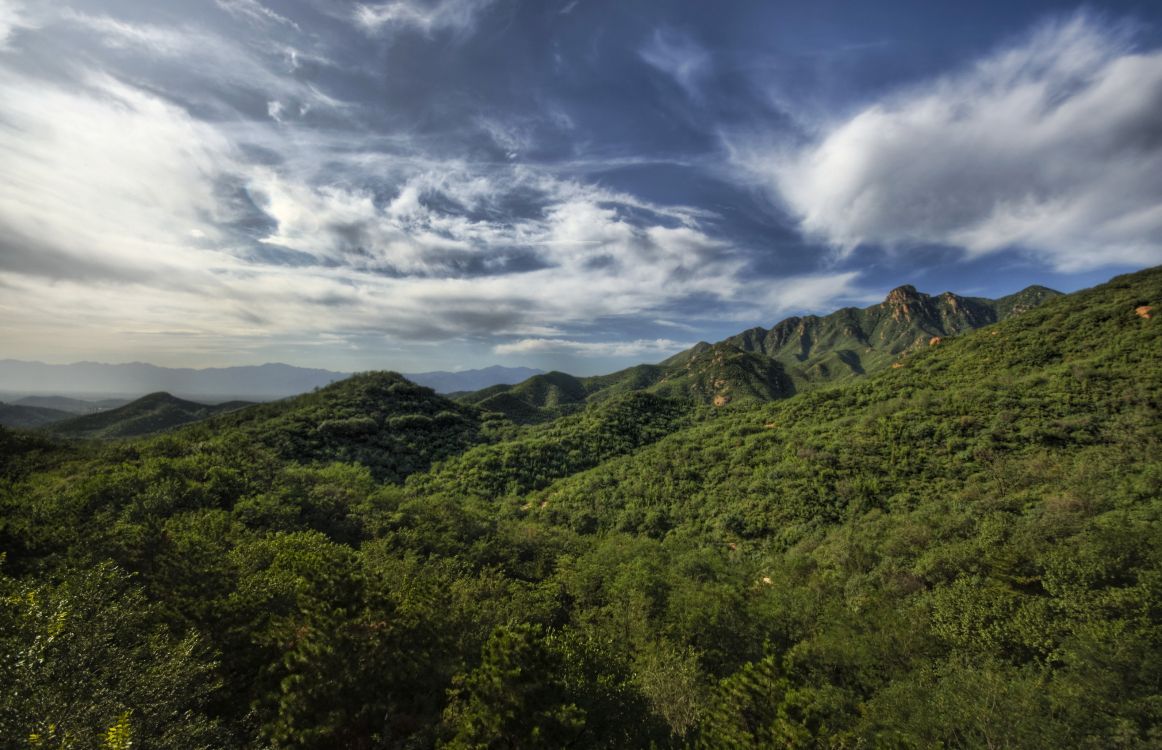 Grüne Bäume Auf Dem Berg Unter Weißen Wolken Und Blauem Himmel Tagsüber. Wallpaper in 2628x1696 Resolution