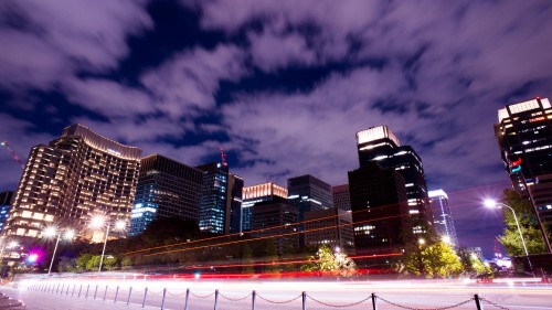 Image city buildings under dark clouds