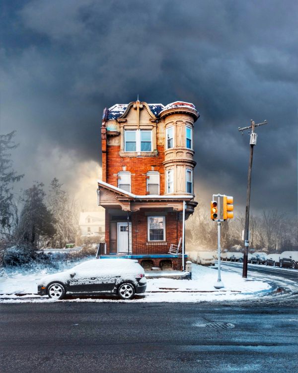 Edificio, Coche, Nieve, Ventana, Neumatico. Wallpaper in 1789x2236 Resolution