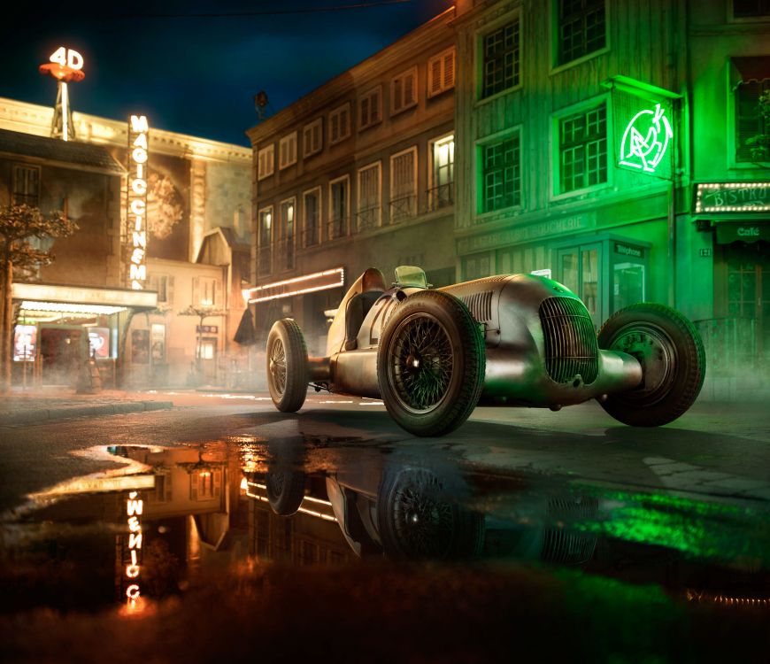 Voiture Verte et Noire Sur Route Pendant la Nuit. Wallpaper in 2560x2205 Resolution