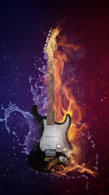Image guitar, heat, flame, darkness, fire