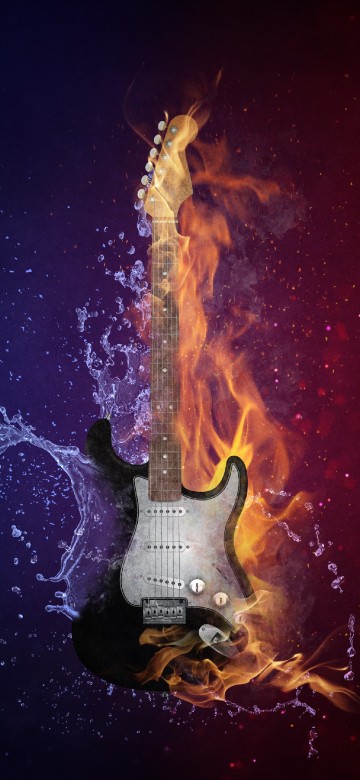Image guitar, heat, flame, darkness, fire