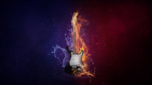 Image guitar, heat, flame, darkness, fire