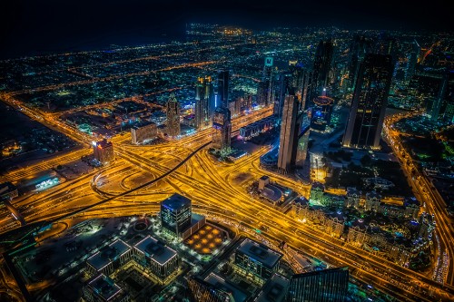 Image aerial view of city during night time