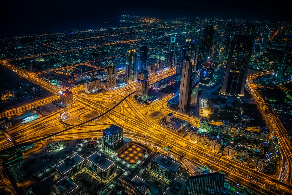 aerial view of city during night time