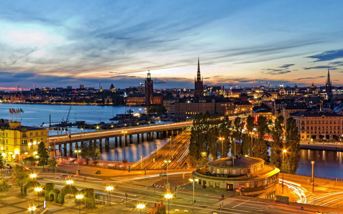 斯德哥尔摩, 城市景观, 城市, 里程碑, 晚上 壁纸 2560x1600 允许