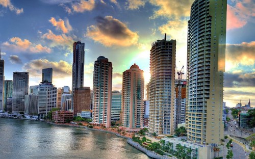 Image city skyline under cloudy sky during daytime