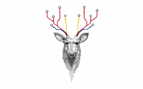 Image gray deer with red heart illustration