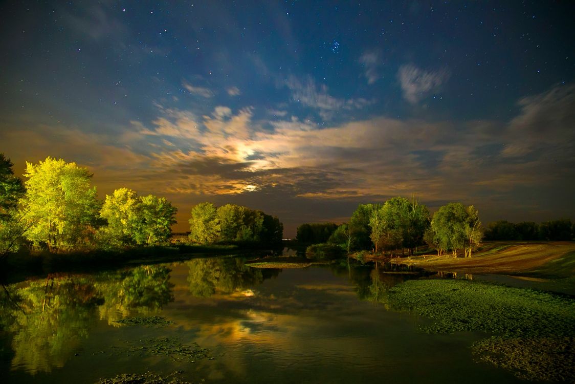 Árboles Verdes Junto al Río Bajo un Cielo Azul Durante el Día. Wallpaper in 2560x1707 Resolution