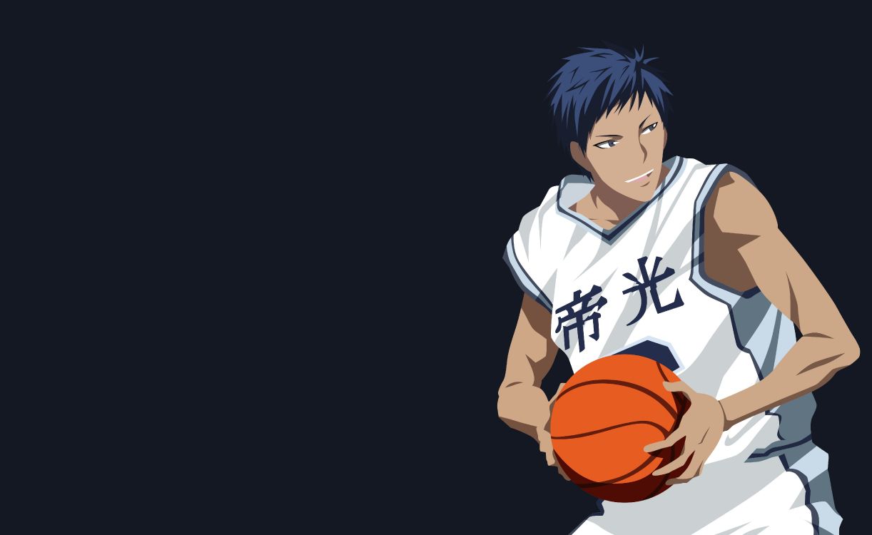 black haired male anime character holding basketball