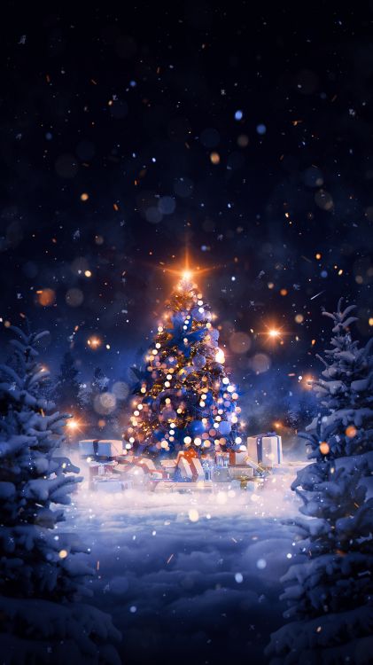 Christmas Snowman Night Starry Sky 4K Wallpaper iPhone HD Phone 6781k