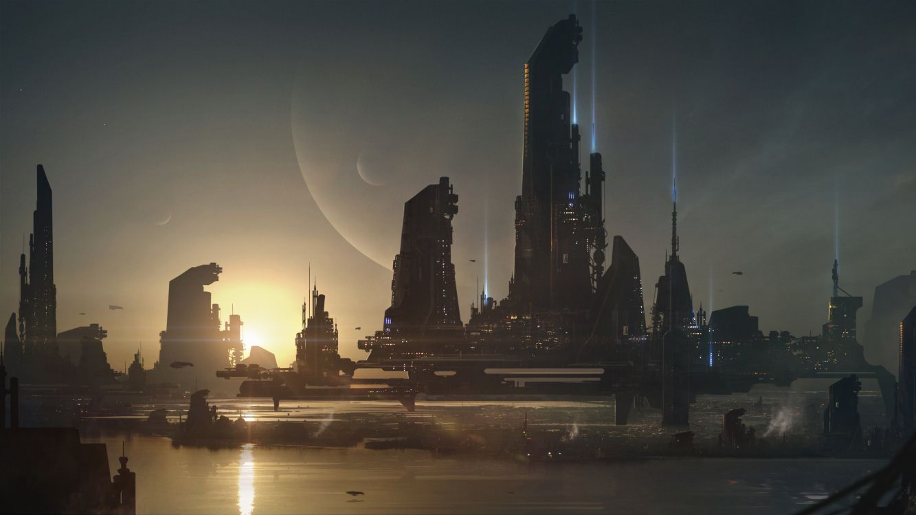 Horizon de la Ville Pendant la Nuit. Wallpaper in 3840x2160 Resolution