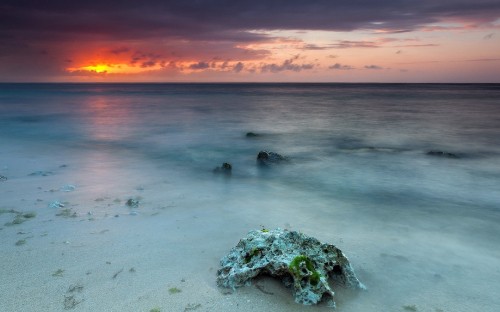 Image sea waves crashing on shore during sunset