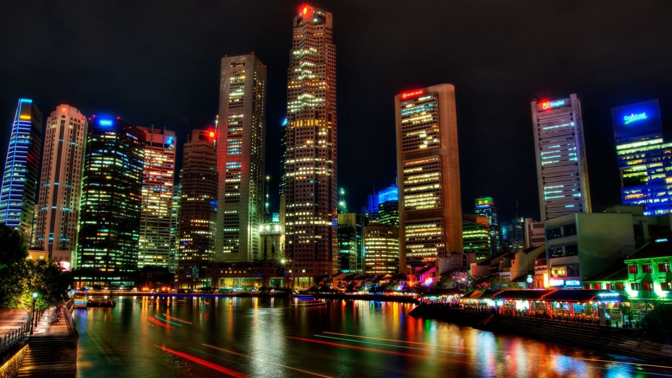 city skyline during night time