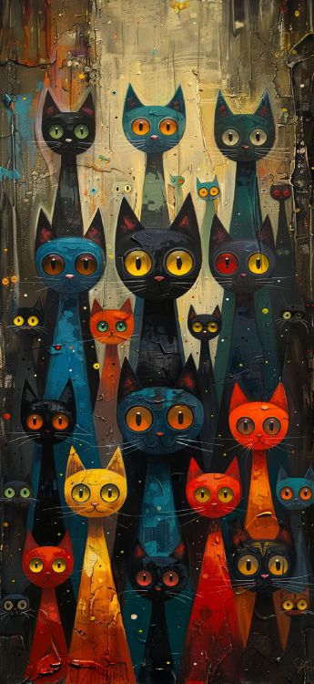 Gato, Artes Visuales, Arte, Azul, Verde. Wallpaper in 1179x2556 Resolution