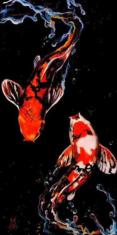 Koifisch, Koi, Goldfarbe, Fisch, Malerei. Wallpaper in 1588x3196 Resolution