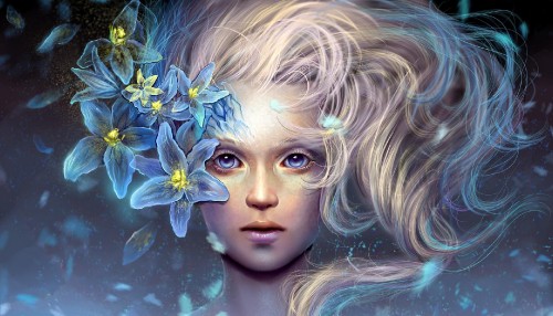 Image girl with blue flower on her hair