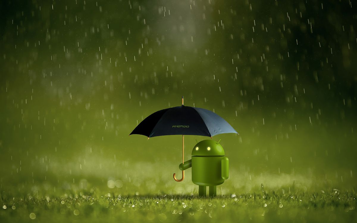 Android, Green, Parapluie, Pluie, Atmosphère. Wallpaper in 3840x2400 Resolution