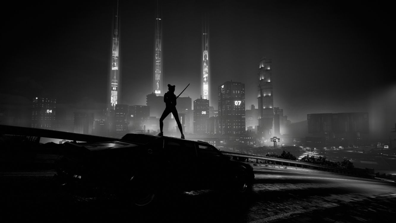 Cyberpunk, Cyberpunk 2077, Cyberpunk 2020, en Blanco y Negro, Urbe. Wallpaper in 1920x1080 Resolution