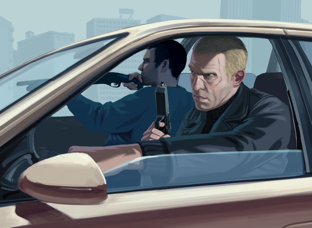 Grand Theft Auto Iv, Grand Theft Auto v, Rockstar Games, Niko Bellic, Voiture. Wallpaper in 5400x3954 Resolution
