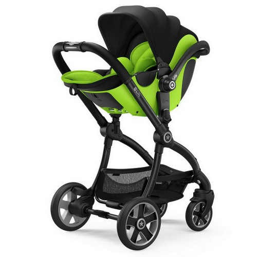 Image black and green stroller with white background