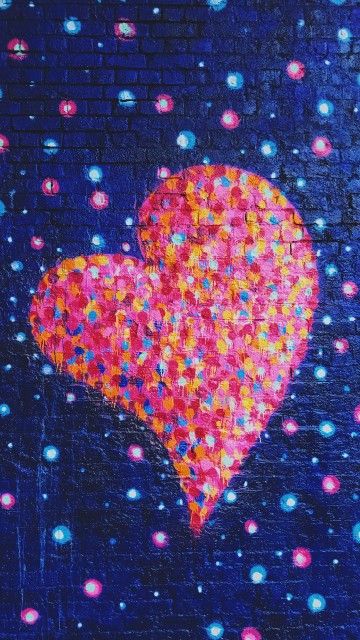 Image red heart with blue and pink hearts illustration