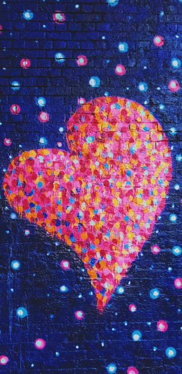 Image red heart with blue and pink hearts illustration