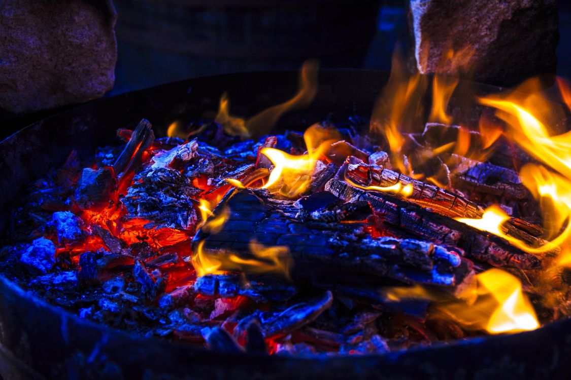 burning wood on fire pit