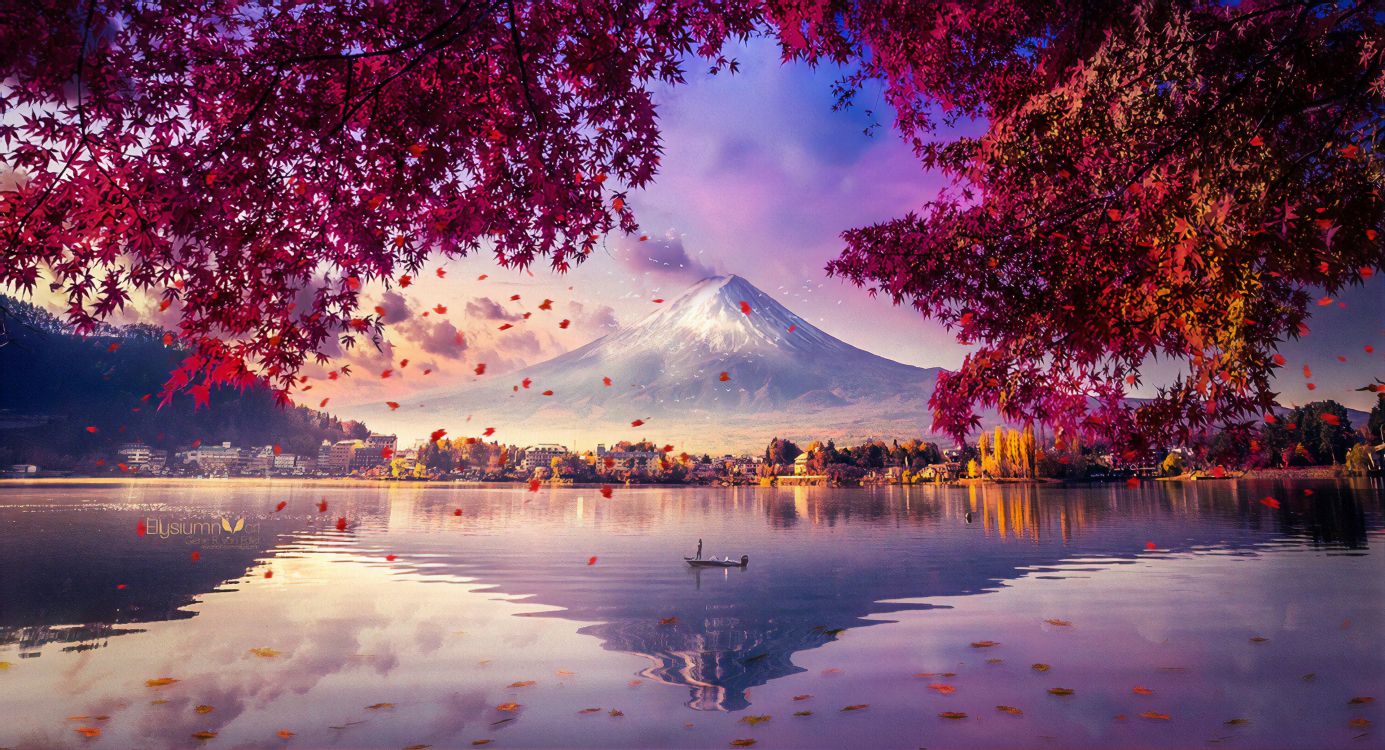 Mount Fuji, Natur, Naturlandschaft, Reflexion, Baum. Wallpaper in 3840x2079 Resolution