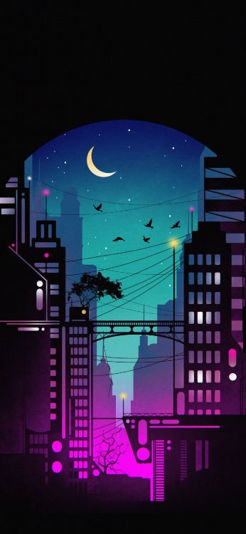 Smartphone, Objeto Astronómico, Luna, Medianoche, Paisaje Urbano. Wallpaper in 1407x3045 Resolution