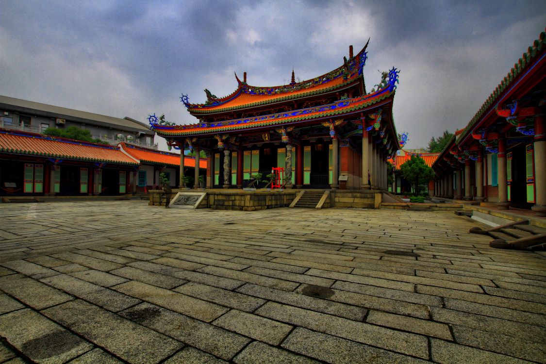 red and brown temple under white clouds during daytime