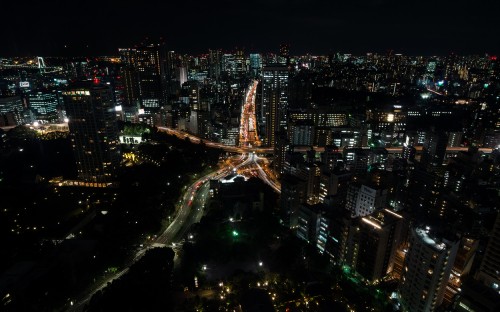 Image aerial view of city during night time