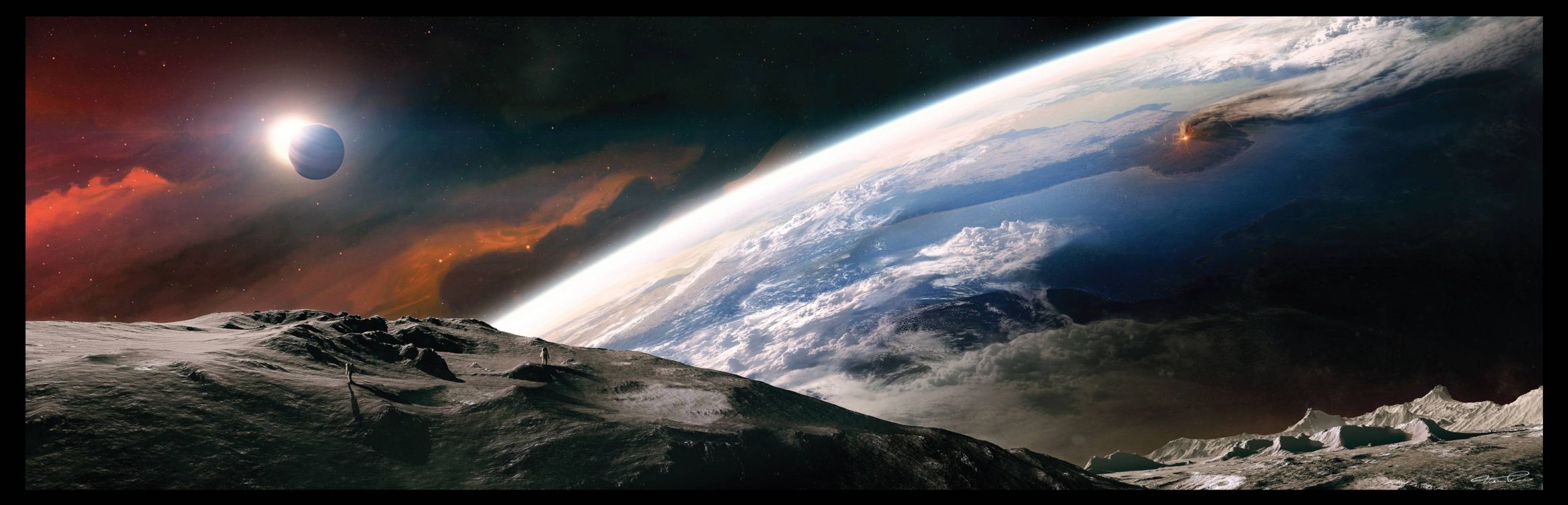 气氛, 外层空间, 山脉, 这个星球, 天空 壁纸 3968x1280 允许