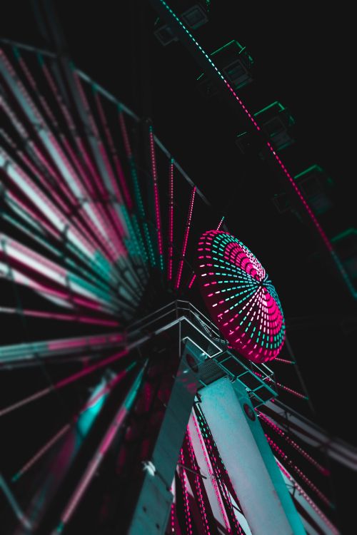 red and blue ferris wheel