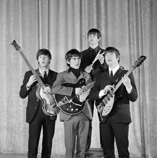 Image Ringo Starr, George Harrison, The Beatles, string instrument, musical instrument